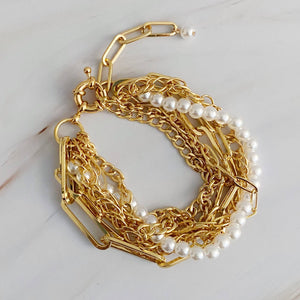 Multi Chain & Pearl 7 pc Bracelet - Reed House of Jewels Multi Chain & Pearl 7 pc Bracelet - Reed House of Jewels
