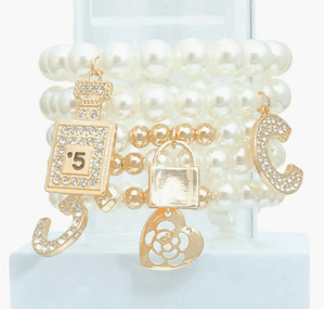 Cream Pearl No. 5 Boutique Charm Bracelet 5 pcs. Stack - Reed House of Jewels Cream Pearl No. 5 Boutique Charm Bracelet 5 pcs. Stack - Reed House of Jewels