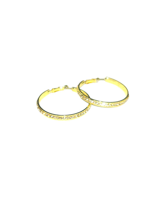 Rhinestone Medium Hoop Earrings - Gold - Reed House of Jewels