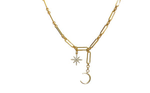Star and Moon Gold Tone and Crystal 19" + 3" Necklace - Reed House of Jewels Star and Moon Gold Tone and Crystal 19" + 3" Necklace - Reed House of Jewels