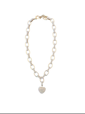 Chunky Gold Tone and Cubic Zirconia Heart Necklace - Reed House of Jewels Chunky Gold Tone and Cubic Zirconia Heart Necklace - Reed House of Jewels