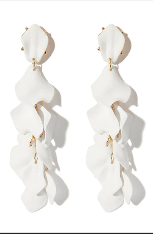 White Rose Petal Drop Earrings - Reed House of Jewels