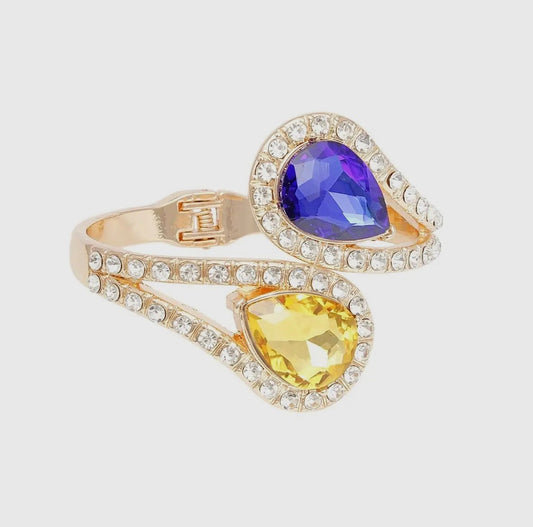 Blue and Gold Large Teardrop Crystal Bracelet - Reed House of Jewels