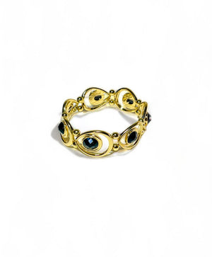 Gold Tone Open Disc with Jet Stone Accents Bracelet - Reed House of Jewels Gold Tone Open Disc with Jet Stone Accents Bracelet - Reed House of Jewels