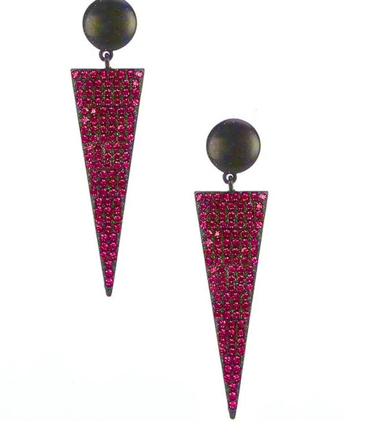 Black and Hot Pink Pave Crystal Triangle Earrings - Reed House of Jewels