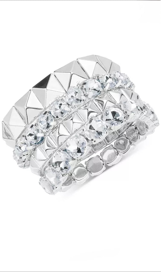 4 - Pc. Set Crystal & Pyramid Studded Stretch Bracelet Stack - Reed House of Jewels