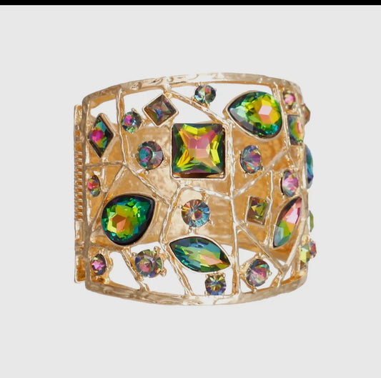 Chunky Multi - Colored Rhinestone Wide Cuff - Reed House of Jewels