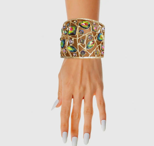 Chunky Multi - Colored Rhinestone Wide Cuff - Reed House of Jewels