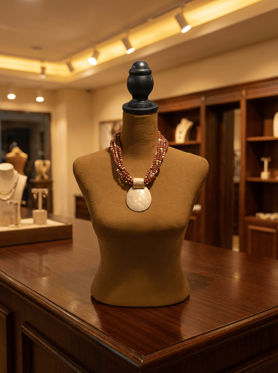 Brown and Gold Multi - Strand Torsade Beaded Pendant Necklace - Reed House of Jewels