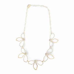 3 Leaf Floral Crystal and Gold Tone Paperclip Necklace - Reed House of Jewels 3 Leaf Floral Crystal and Gold Tone Paperclip Necklace - Reed House of Jewels