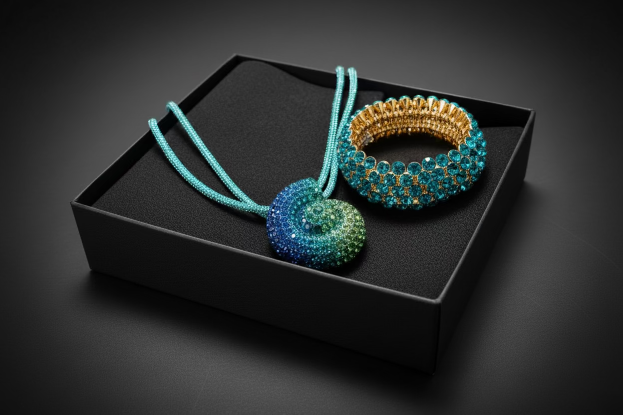 Mermaid Jewels Multi-Strand Teal Crystal Nautilus Shell Necklace