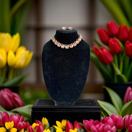 Peach Round Stone Link Evening Necklace and Earring Set - Reed House of Jewels