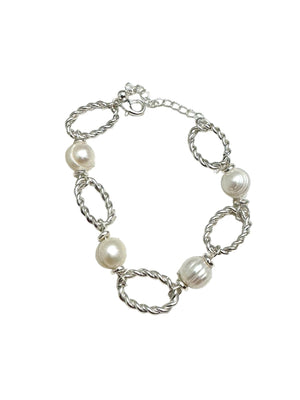 Pearl and Silver Tone Oval Bracelet - Reed House of Jewels Pearl and Silver Tone Oval Bracelet - Reed House of Jewels