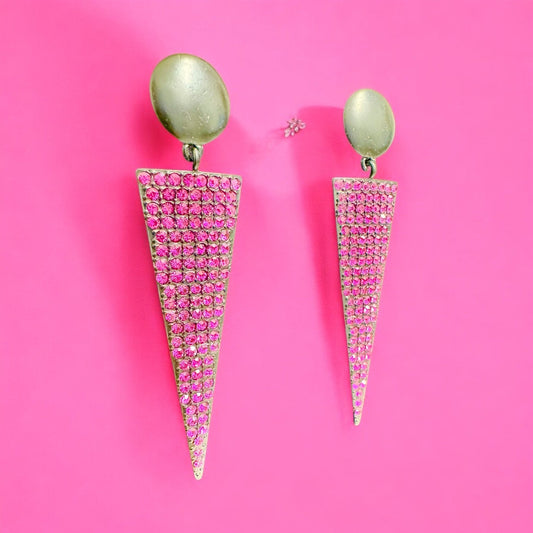 Black and Hot Pink Pave Crystal Triangle Earrings - Reed House of Jewels