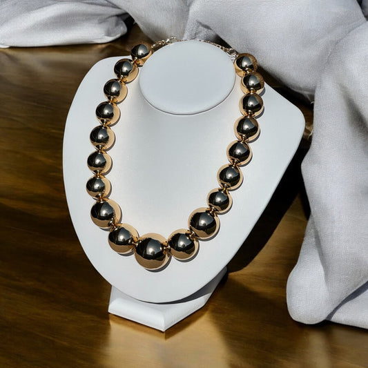 Large Gold Bead Statement Short Collar Necklace - Reed House of Jewels