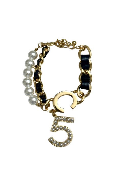 Black Woven Gold Pearl No 5 Bracelet - Reed House of Jewels