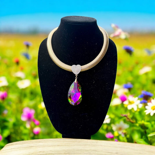 Omega Chain Pave Heart Pink Green Pendant Set - Reed House of Jewels