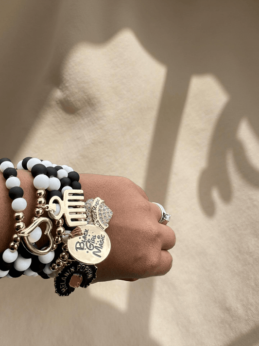 5 pcs Matte Black and White Black Girl Magic Bracelets Stack - Reed House of Jewels