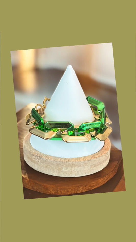 Two Toned Link Chain Bracelet - Green - Reed House of Jewels