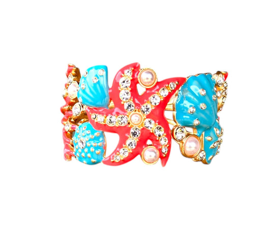 Beach Themed Crystal and Pearl Painted Cuff - Reed House of Jewels