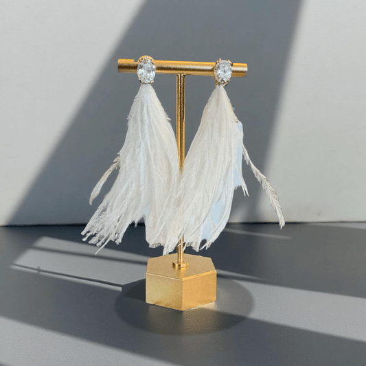 Creamy White and Crystal Ostrich Feather Earrings - Reed House of Jewels