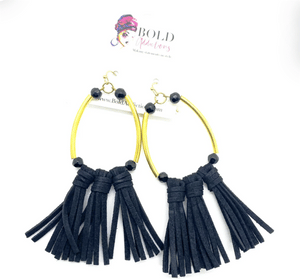 Brass and Leather Earring-Black Brass and Leather Earring-Black
