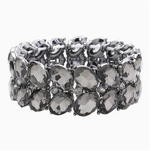 Black Diamond Oval Stone Cluster Stretch Evening Bracelet - Reed House of Jewels Black Diamond Oval Stone Cluster Stretch Evening Bracelet - Reed House of Jewels