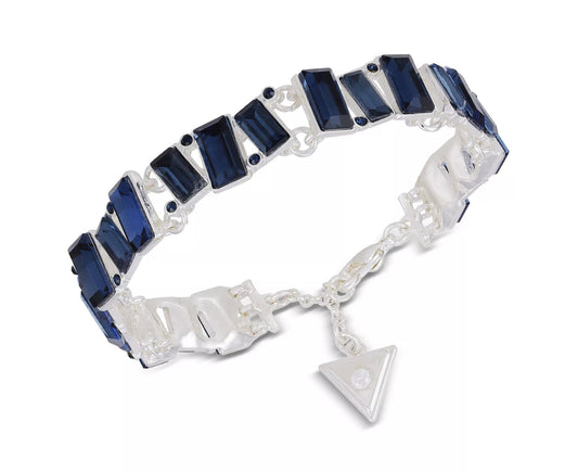Silver - Tone Baguette Navy Blue Stone Flex Bracelet - Reed House of Jewels