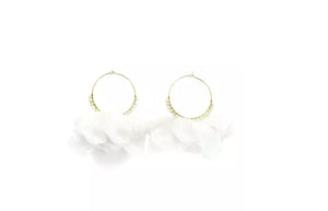 White Fabric Petals Hoop Earrings - Reed House of Jewels White Fabric Petals Hoop Earrings - Reed House of Jewels