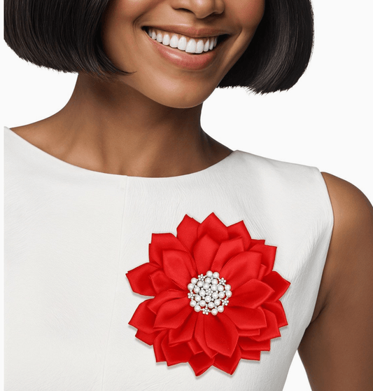 Red Flower Pearl Lapel Brooch - Reed House of Jewels