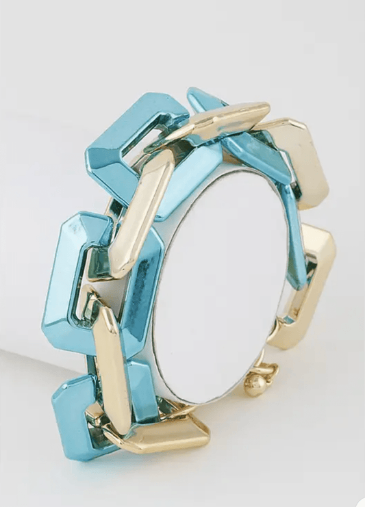 Two Toned Link Chain Bracelet - Teal - Reed House of Jewels