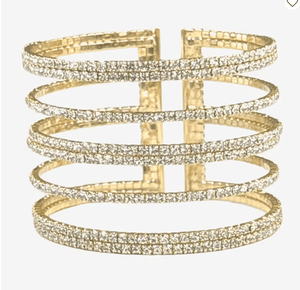 Gold Tone Crystal 5 Inch Cuff Bracelet - Reed House of Jewels Gold Tone Crystal 5 Inch Cuff Bracelet - Reed House of Jewels