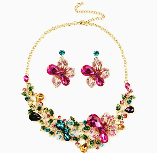 Multi - Color Crystal Necklace and Earring Set - Reed House of Jewels