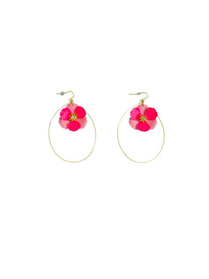 Pink Flower/LRG Gold Oval Earrings - Reed House of Jewels Pink Flower/LRG Gold Oval Earrings - Reed House of Jewels