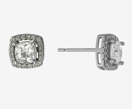 Cubic Zirconia Sterling Silver 7.8mm Square Stud Earrings - Reed House of Jewels