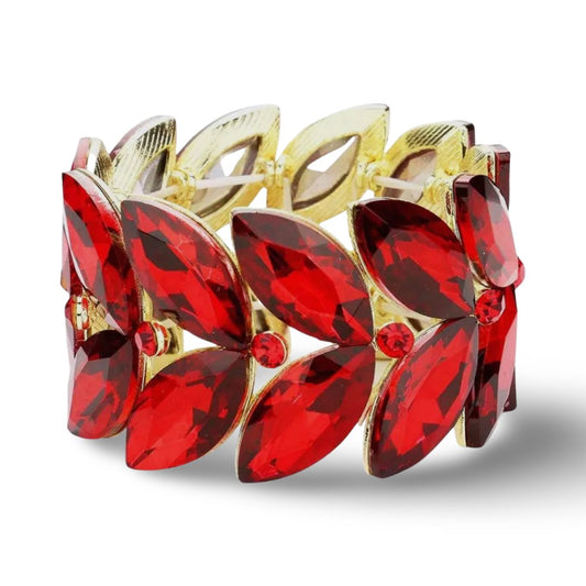 Red Marquise Cut Stone Cluster Stretch Evening Bracelet - Reed House of Jewels