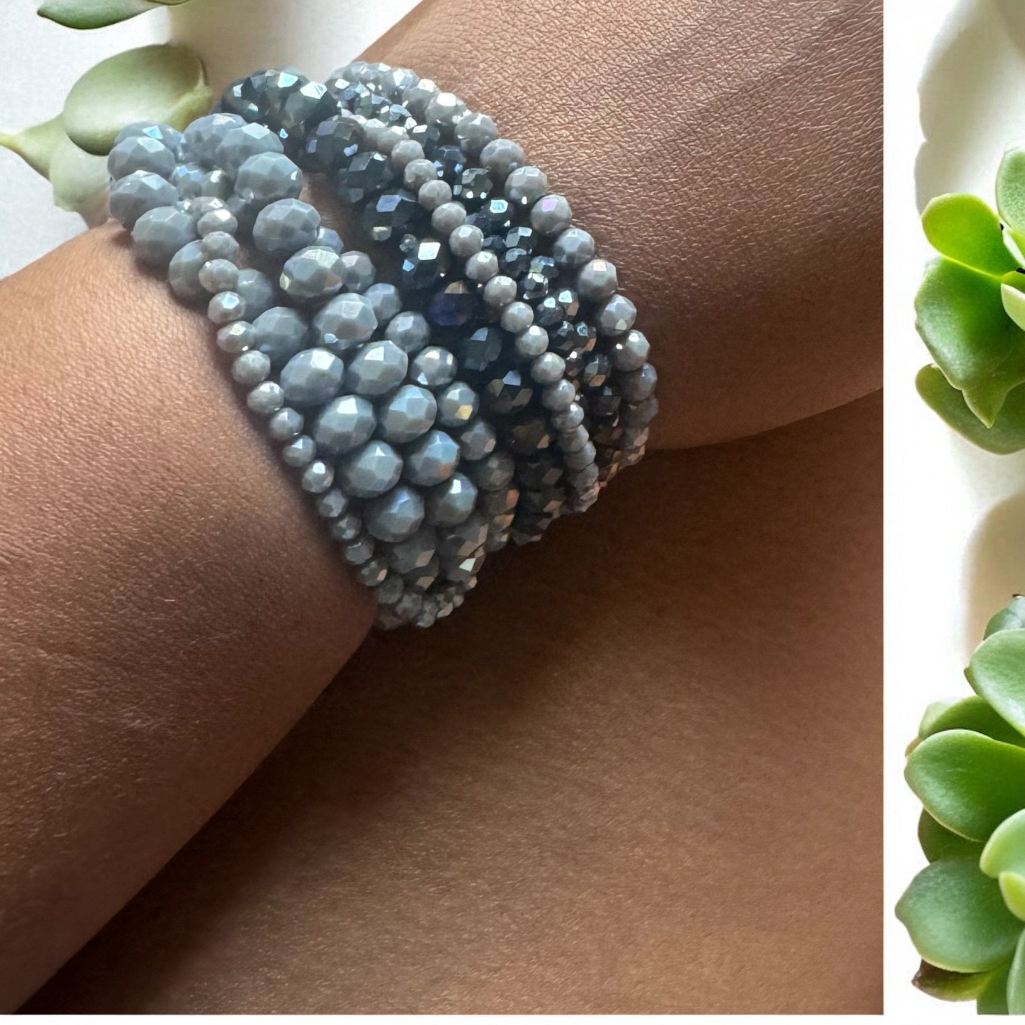 Black and Grey 9 pc Beaded Bracelet Stack - Reed House of Jewels