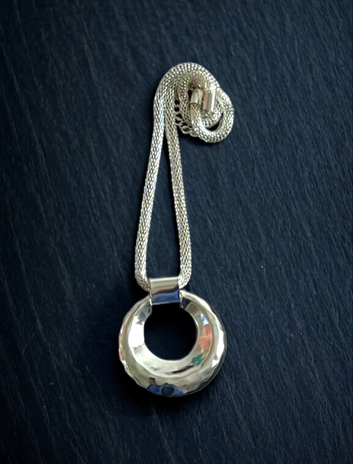 Silver Mesh Chain with Hammered Pendant Necklace - Reed House of Jewels