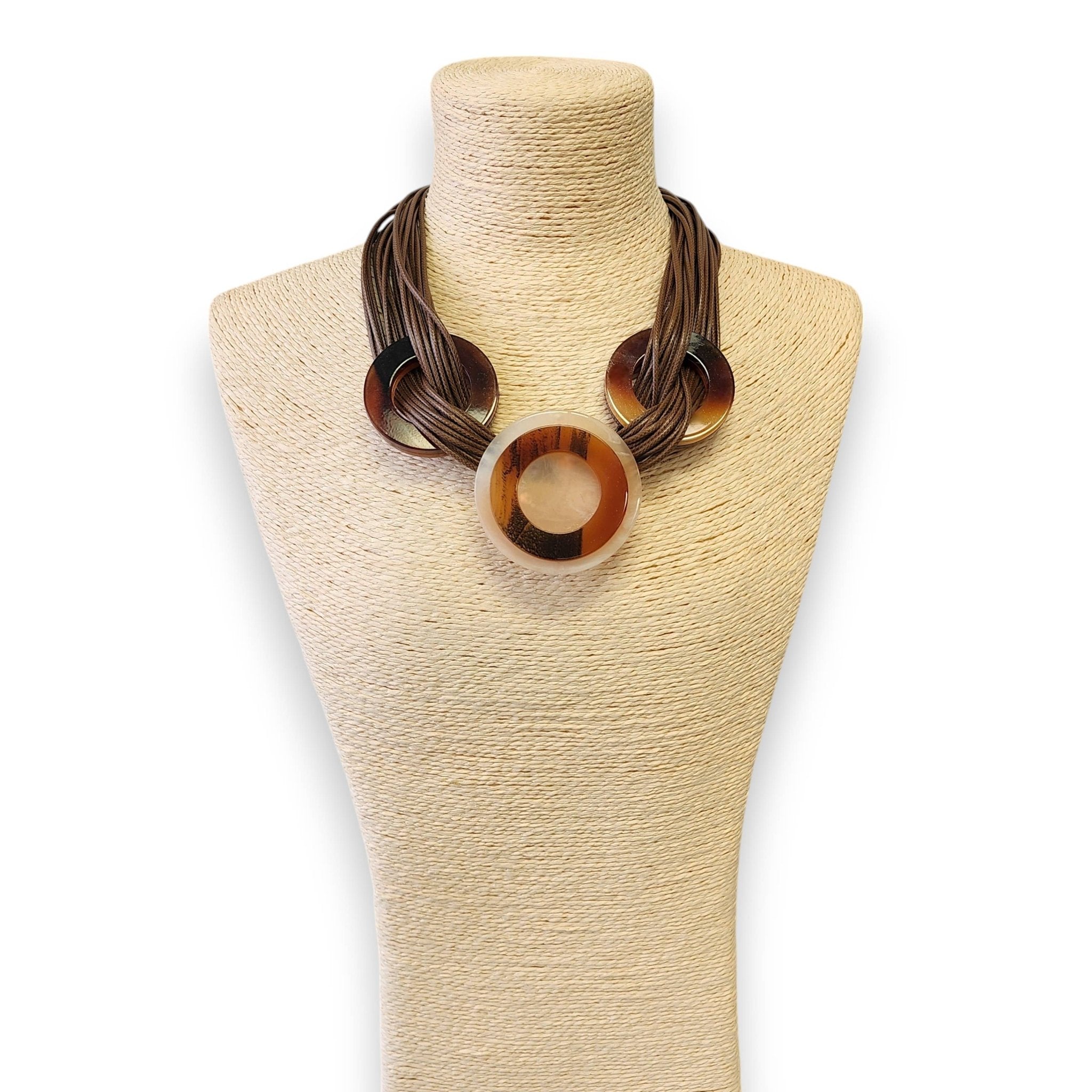 Mocha Brown Leather Cord Tortoise Shell Necklace - Reed House of Jewels