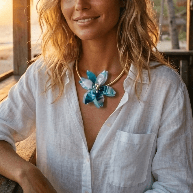 Turquoise Lotus Flower Collar Necklace - Reed House of Jewels