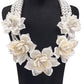White Flower Layered Pearl Multi - Stand Statement Necklace Set - Reed House of Jewels