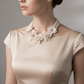 White Flower Layered Pearl Multi - Stand Statement Necklace Set - Reed House of Jewels