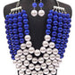5 Strands Pearls Royal Blue & White Statement Necklace and Earring Set - Reed House of Jewels
