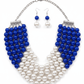 5 Strands Pearls Royal Blue & White Statement Necklace and Earring Set - Reed House of Jewels