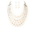2 Tone Layered Cream and White Pearls Multi - Strand Bib Statement Necklace and Earring Set - Reed House of Jewels