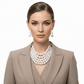 2 Tone Layered Cream and White Pearls Multi - Strand Bib Statement Necklace and Earring Set - Reed House of Jewels
