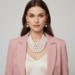 2 Tone Layered Cream and White Pearls Multi - Strand Bib Statement Necklace and Earring Set - Reed House of Jewels