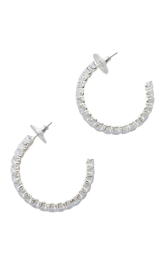 Silver Tone CZ 35 Millimeter Hoop Earrings - Reed House of Jewels