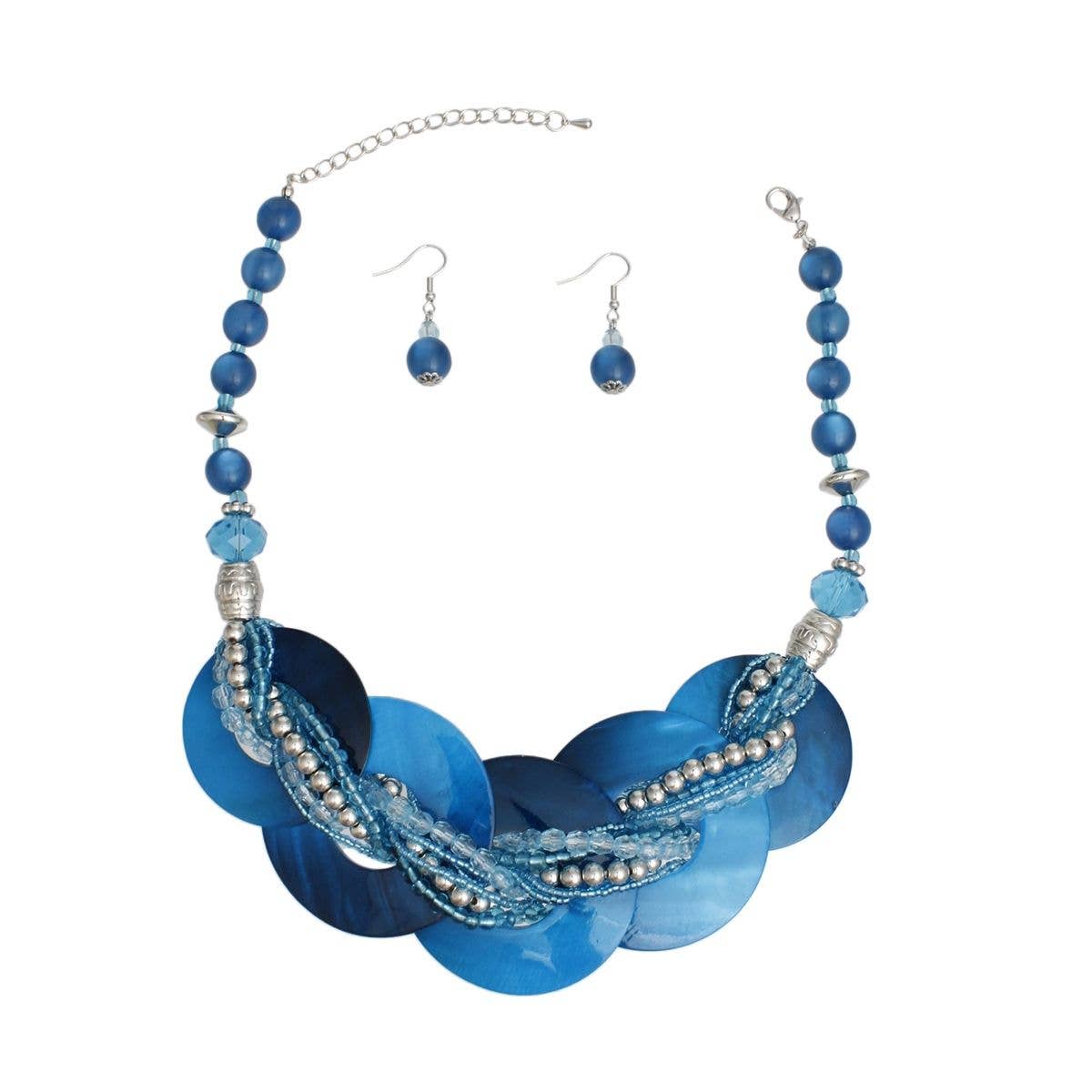 Blue Shell Disc Beaded Collar Necklace - Reed House of Jewels