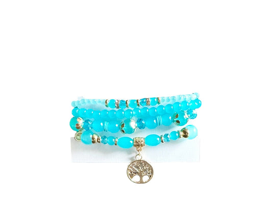 Teal Tree of Life Beaded Stack Bracelet - Reed House of Jewels